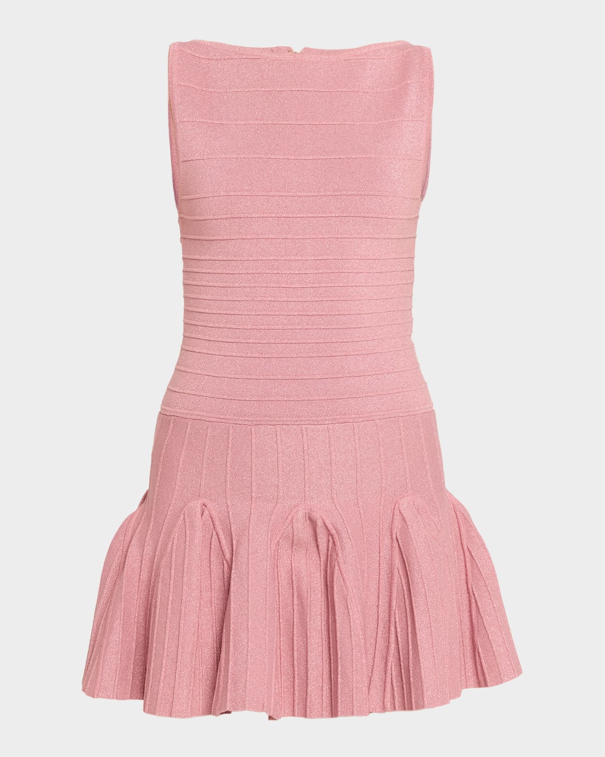 Retroféte Audrina Metallic Knit Godet-skirt Sleeveless Mini Dress In Pink