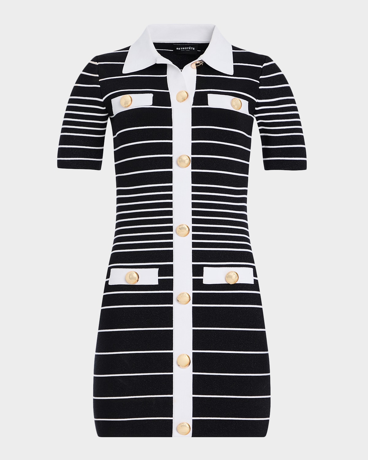 Retroféte Kiersten Metallic Stripe Knit Collared Mini Dress
