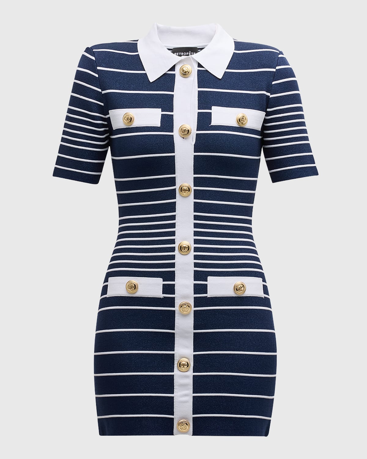 RETROFÉTE KIERSTEN METALLIC STRIPE KNIT COLLARED MINI DRESS 