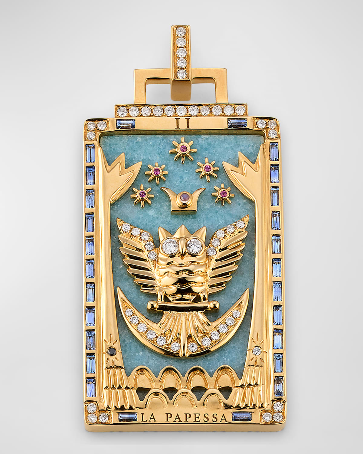 Sorellina 18K Yellow Gold Angelite Pendant with Sapphires, Moonstone and GH-SI Diamonds