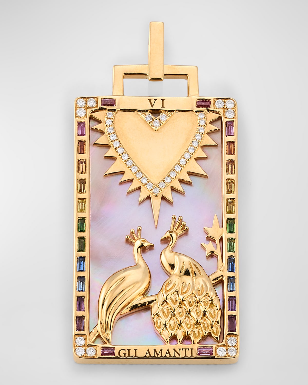 18K Yellow Gold Multi Stone Pendant with Pink Mother of Pearl
