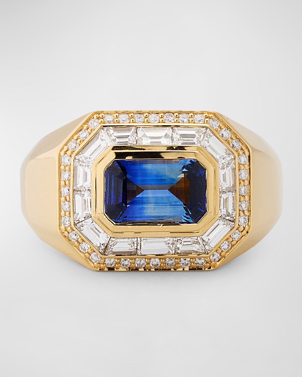 18K Yellow Gold Ring with Blue Sapphire and GH-SI Diamonds