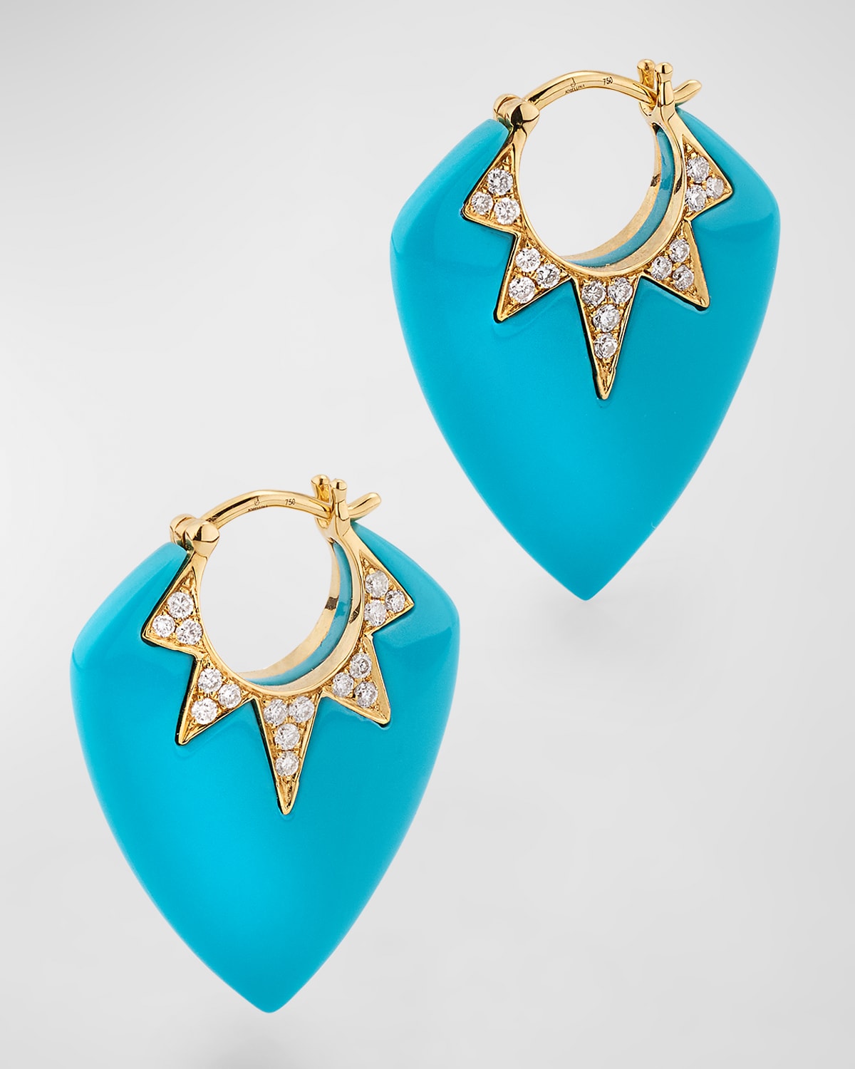 Sorellina 18K Yellow Gold Earrings with Turquoise and GH-SI Diamonds. 25x20mm