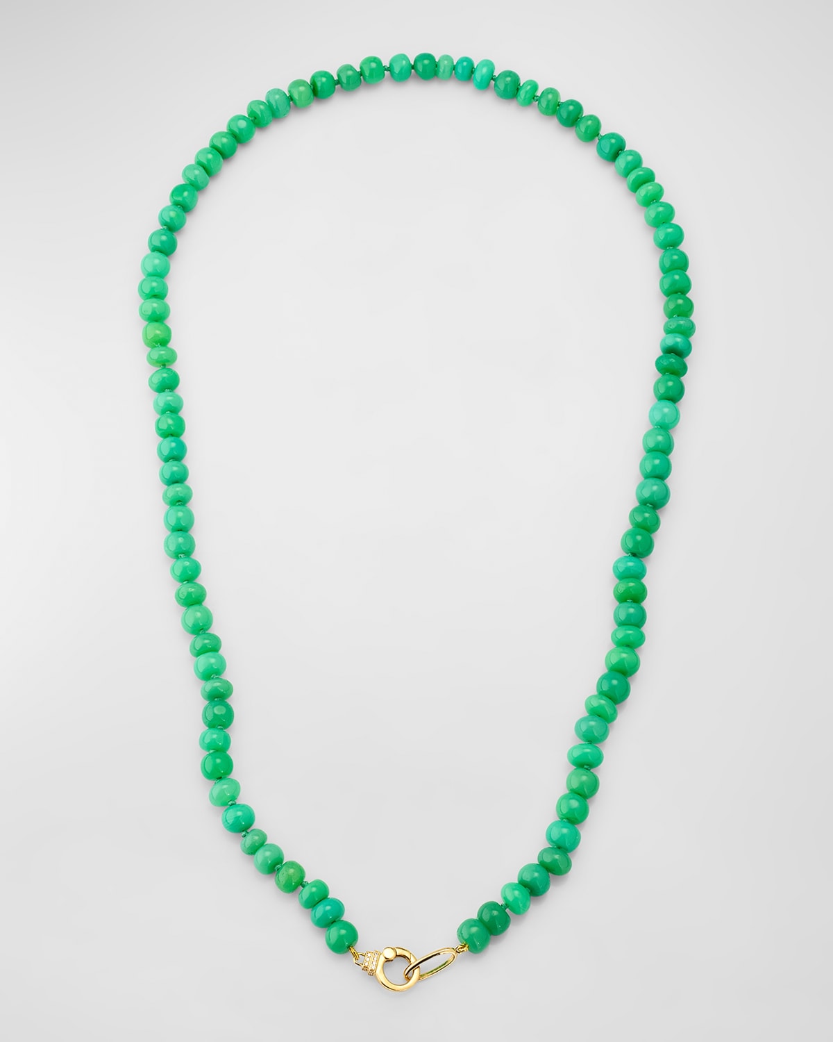 18K Yellow Gold 6mm Chrysoprase Rondelle Necklace with Small Diamond Clasp, 22"L