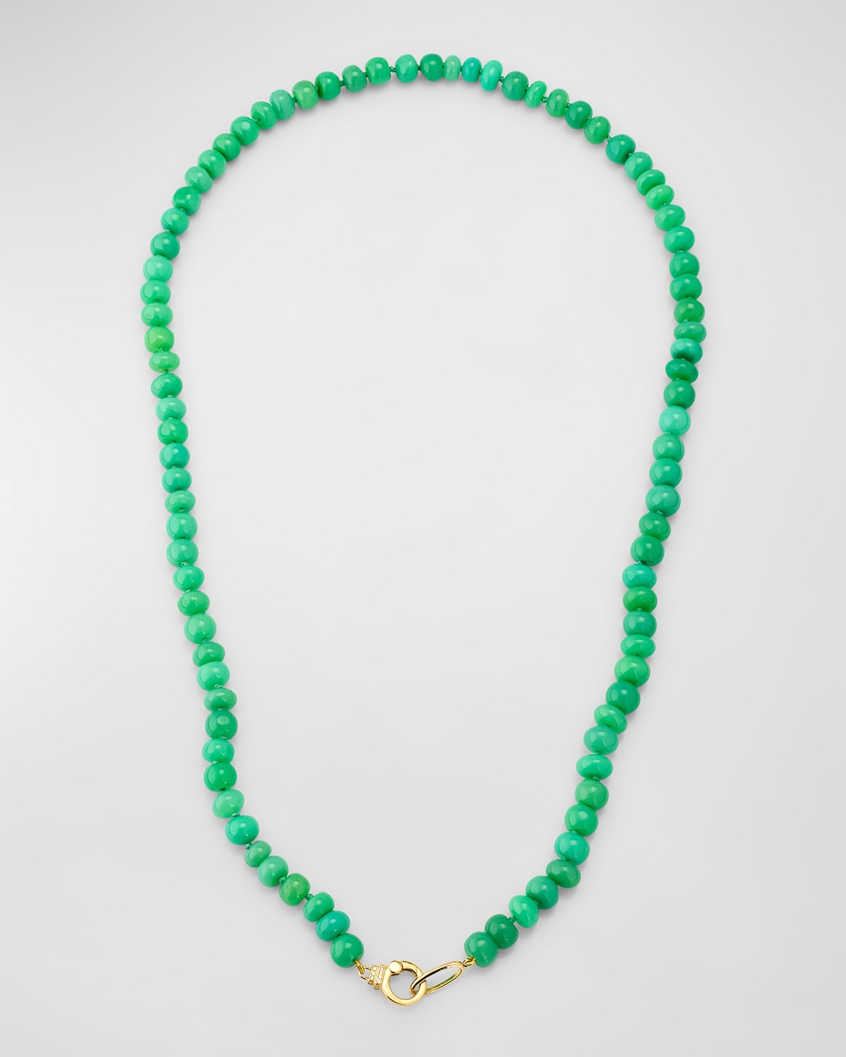 Sorellina 18K Yellow Gold 6mm Chrysoprase Rondelle Necklace with Small Diamond Clasp, 22"L