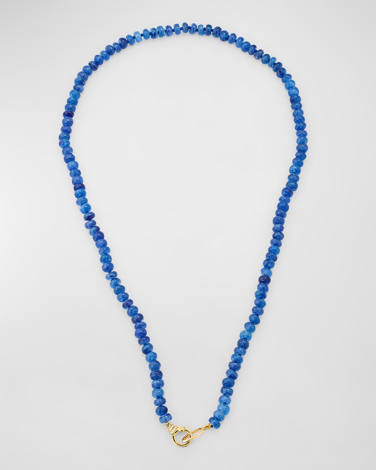 18K Yellow Gold 6mm Kyanite Rondelle Necklace with Small Diamond Clasp, 22"L