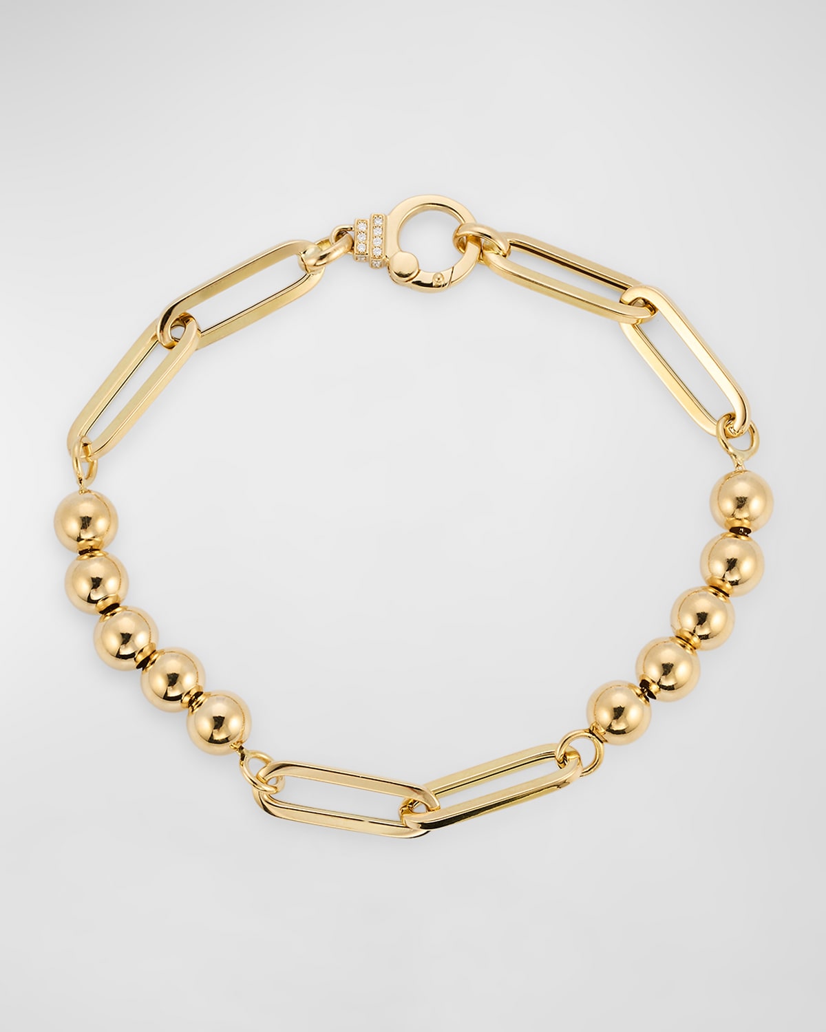 18K Yellow Gold Beads and Oval Link Bracelet with GH-SI Diamonds