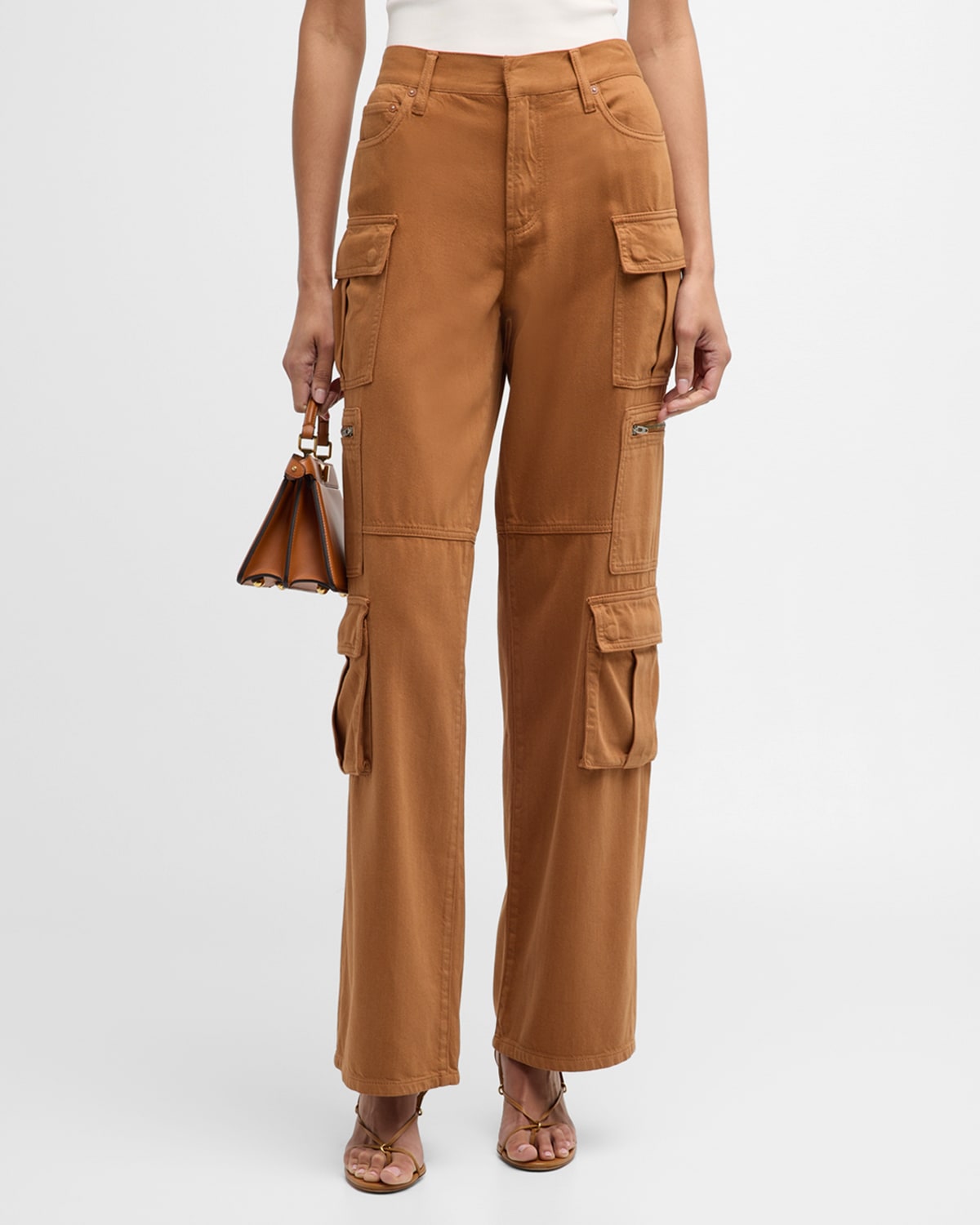 Shop Alice And Olivia Cay Baggy Denim Cargo Pants In Camel