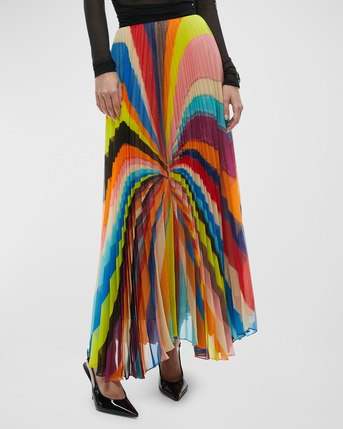 Alice And Olivia Pomelo Stripe Katz Pleated Maxi Skirt In Multi