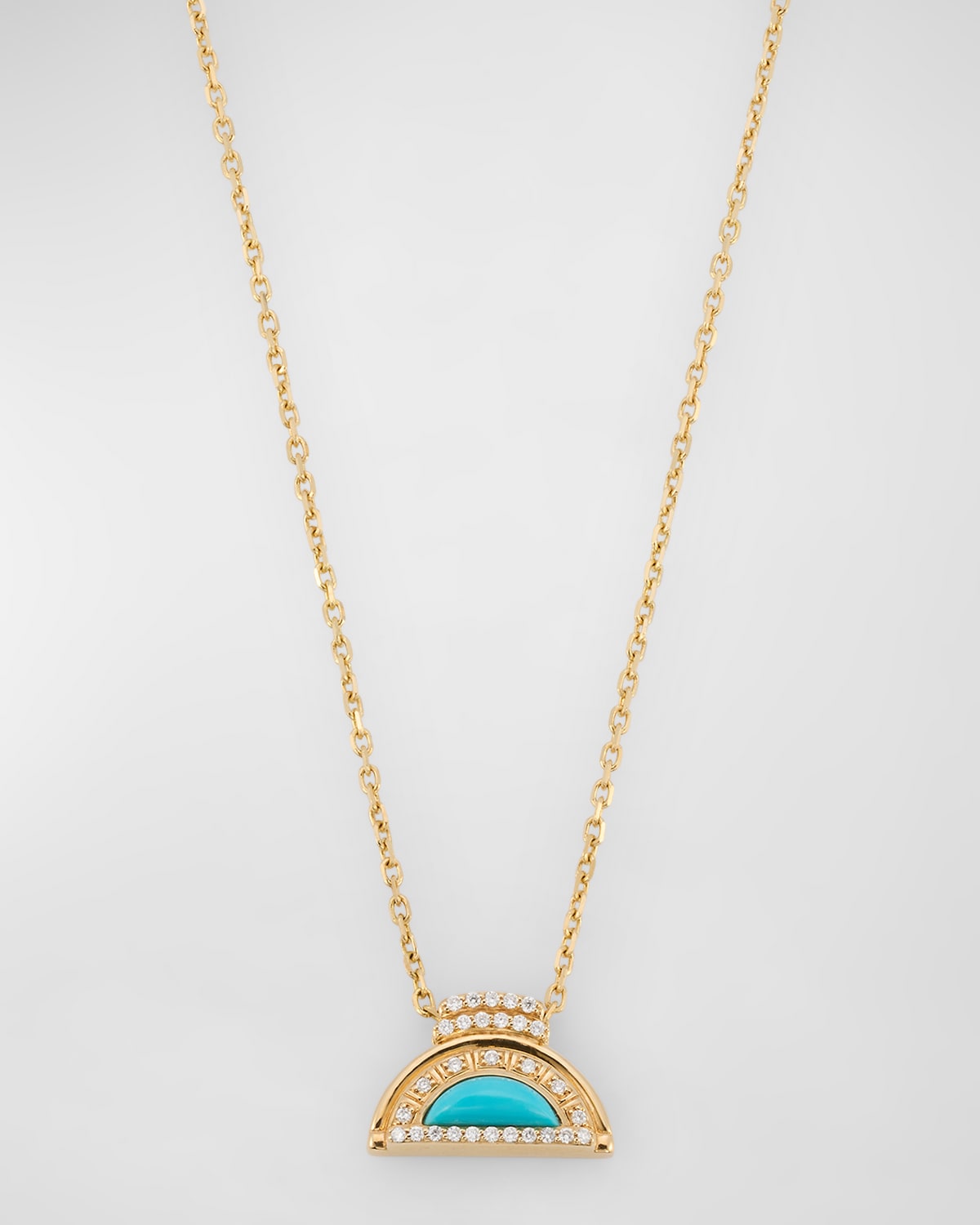 18K Yellow Gold Necklace with Turquoise Inlay and GH-SI Diamonds, 18"L