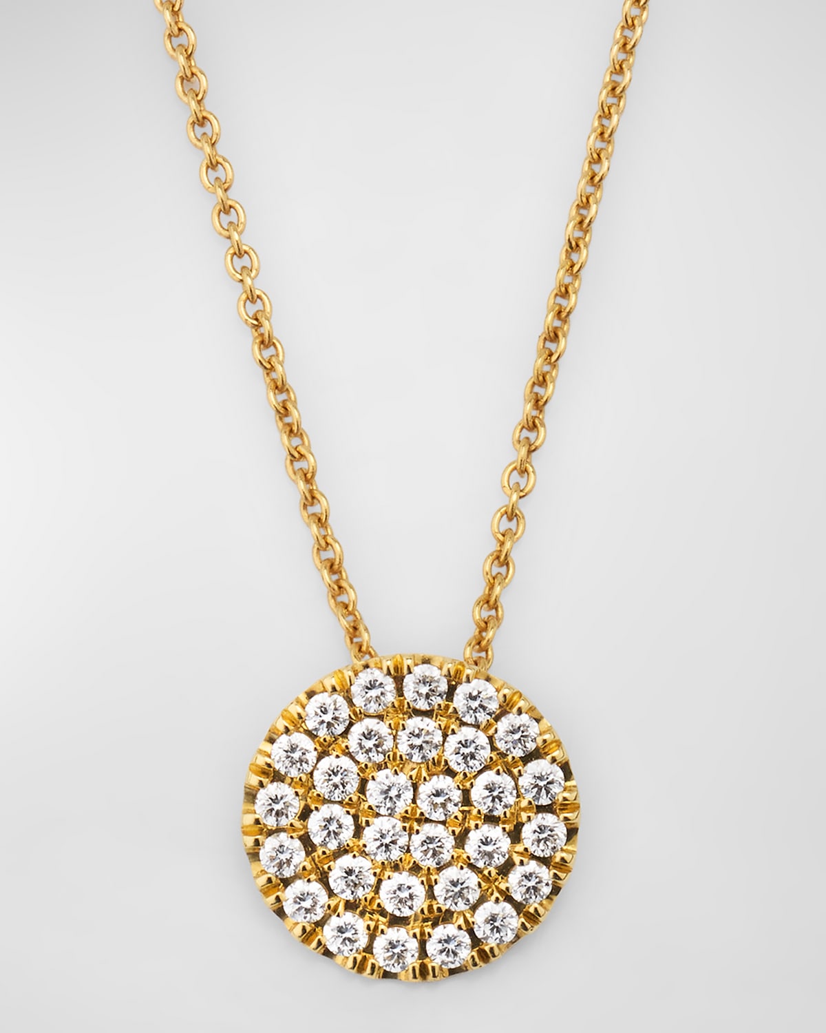 18K Yellow Gold Pave Diamond Disc Pendant Necklace