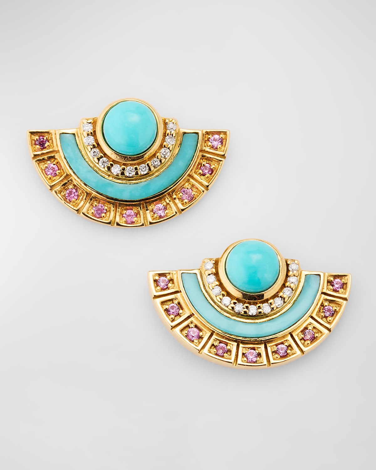 Sorellina 18k Yellow Gold Stud Earrings With Turquoise, Pink Sapphires And Gh-si Diamonds
