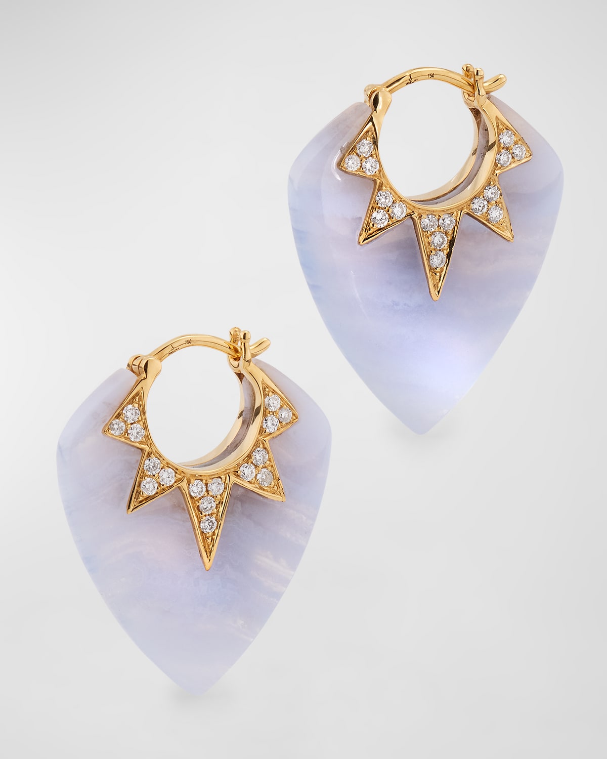 Sorellina 18k Yellow Gold Earrings With Blue Lace Agate And Gh-si Diamonds. 25x20mm In Purple