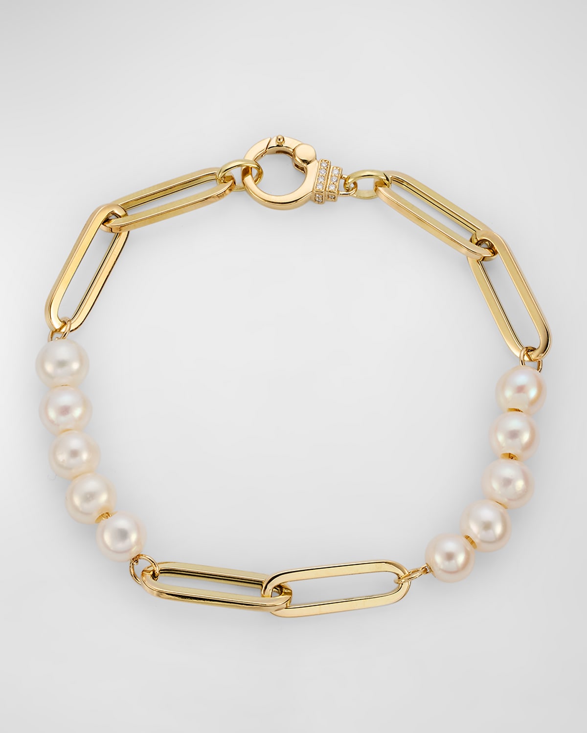 18K Yellow Gold Freshwater Pearl Bracelet with GH-SI Diamond Clasp, 7"L