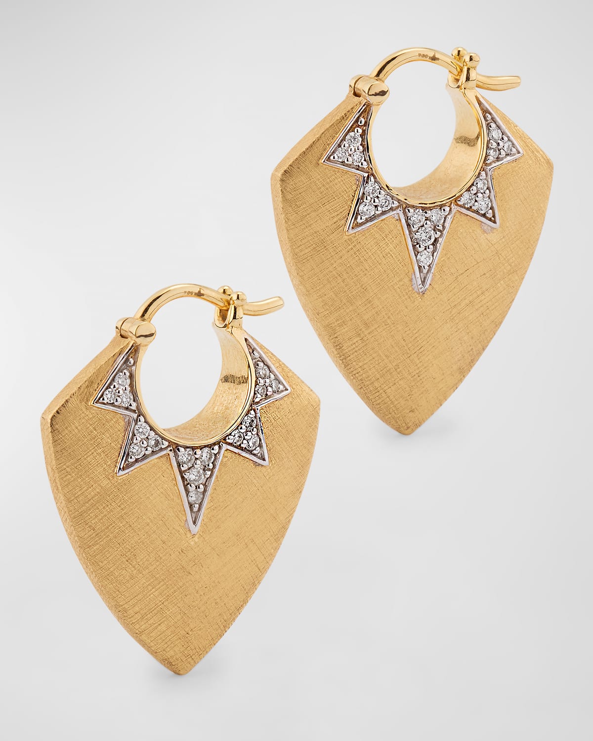 18K Yellow Gold Florentine Earrings with White Rhodium over GH-SI Diamonds.