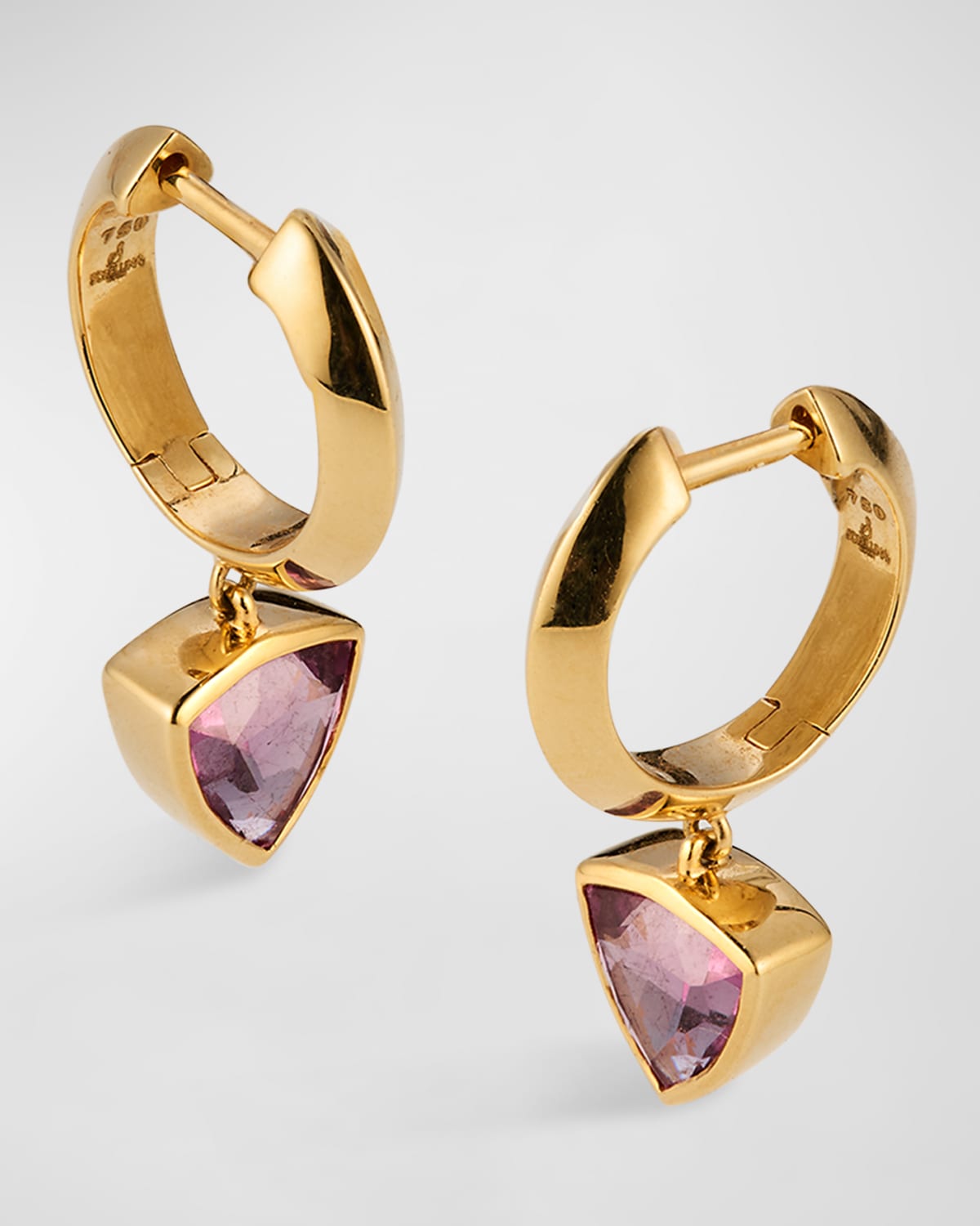 18K Yellow Gold Huggie Hoop Earrings with Color-Changing Garnet