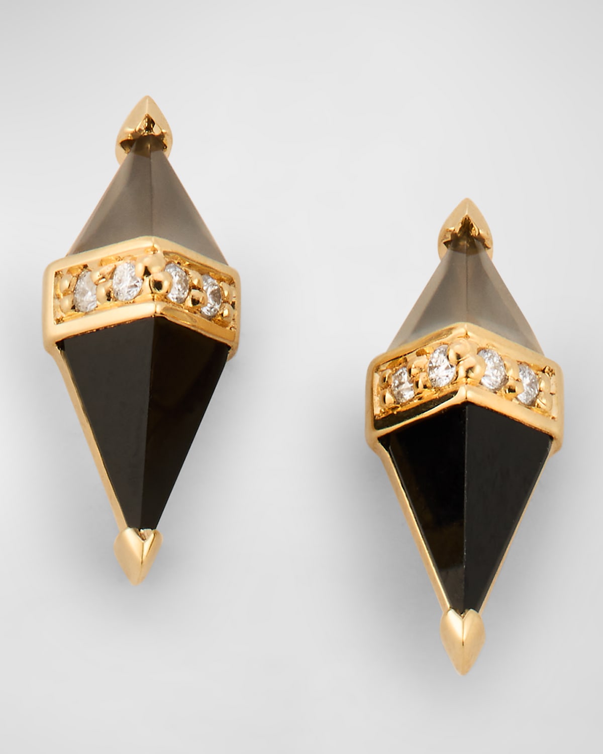 Sorellina 18k Yellow Gold Earrings With Grey Moonstone, Black Onyx And Gh-si Diamonds, 12x5mm In Multi