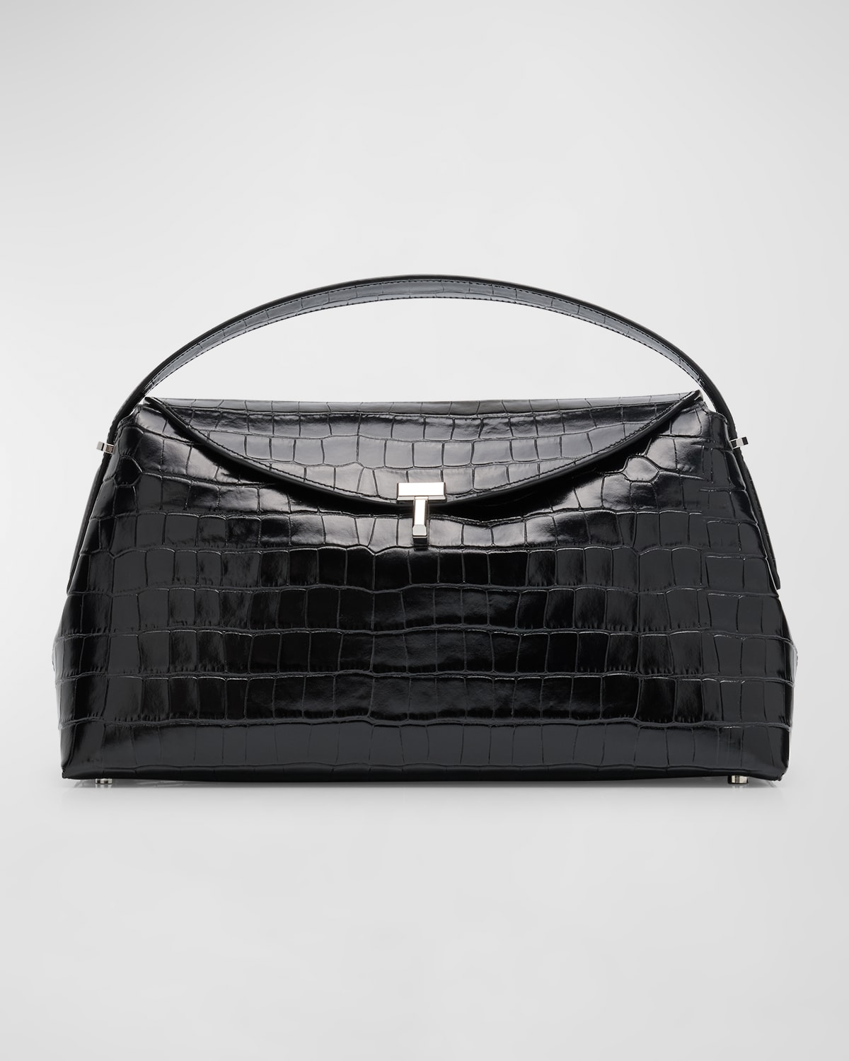 Totême T-lock Croc-embossed Top-handle Bag In Black