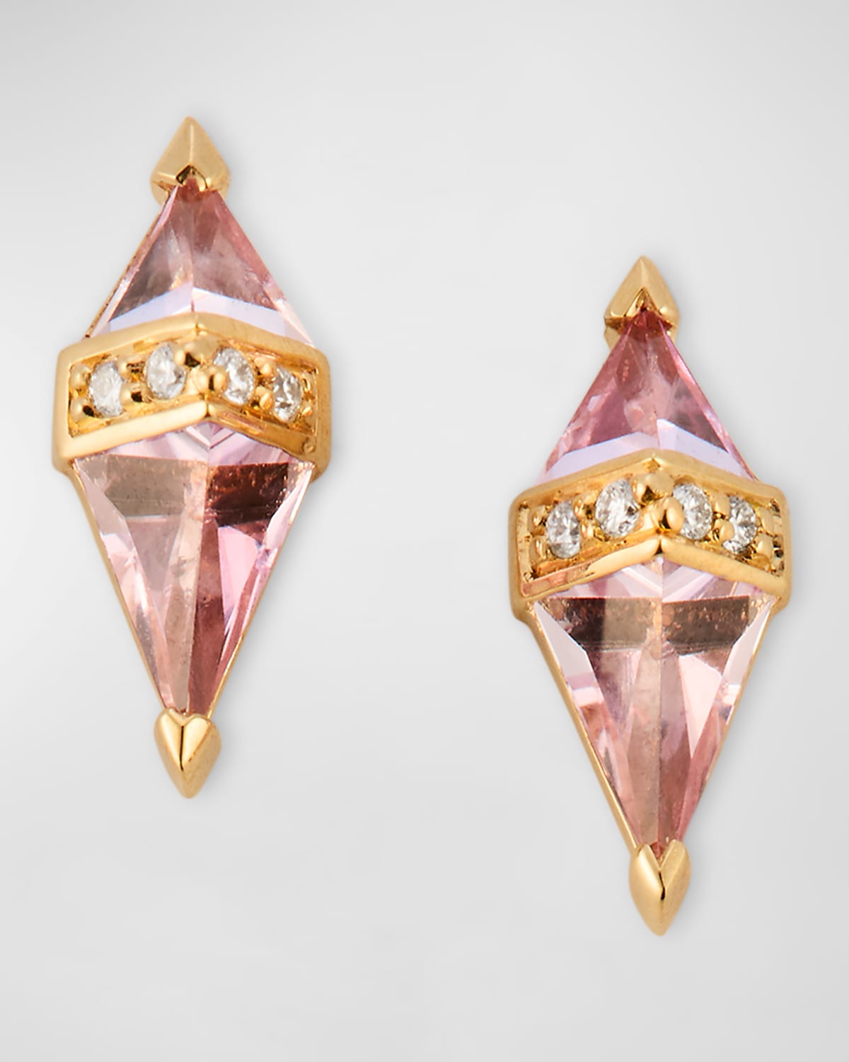 18K Yellow Gold Earrings with Pink Topaz and GH-SI Diamonds, 12x5mm