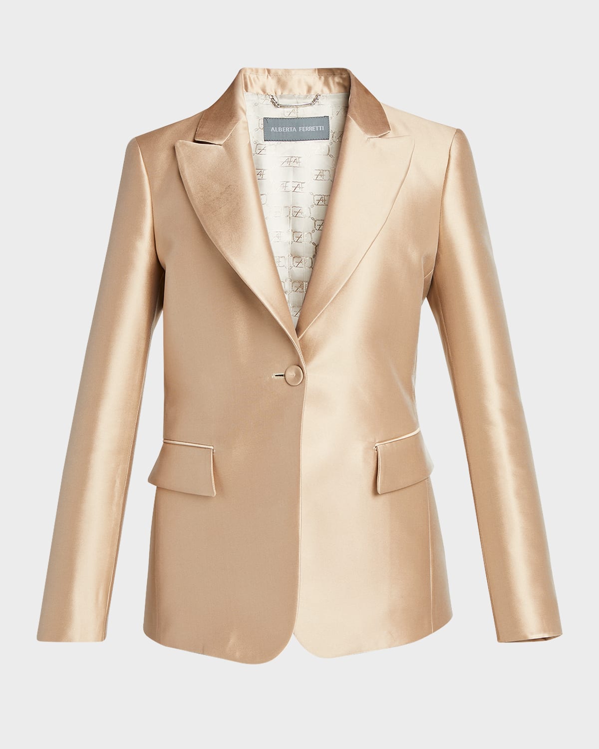 Shop Alberta Ferretti Mikado Silk Single-breasted Jacket In Beige
