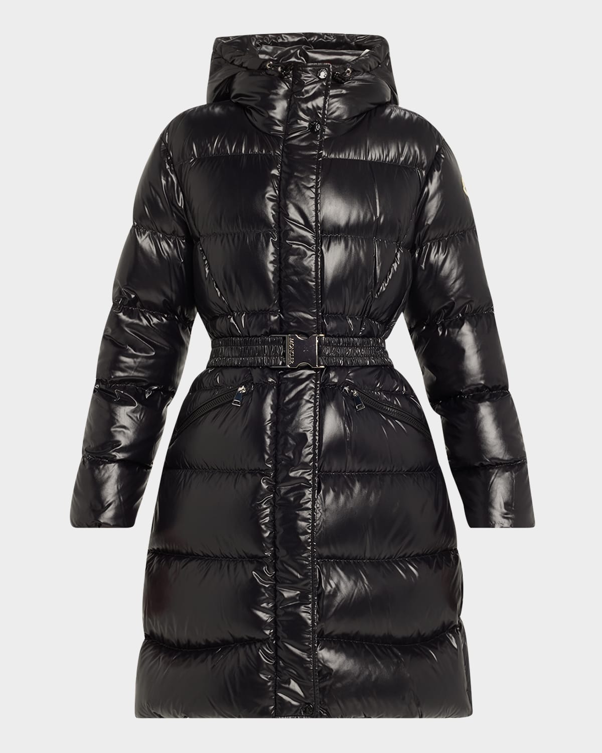 Moncler Bellevue Long Belted Puffer Coat In Black
