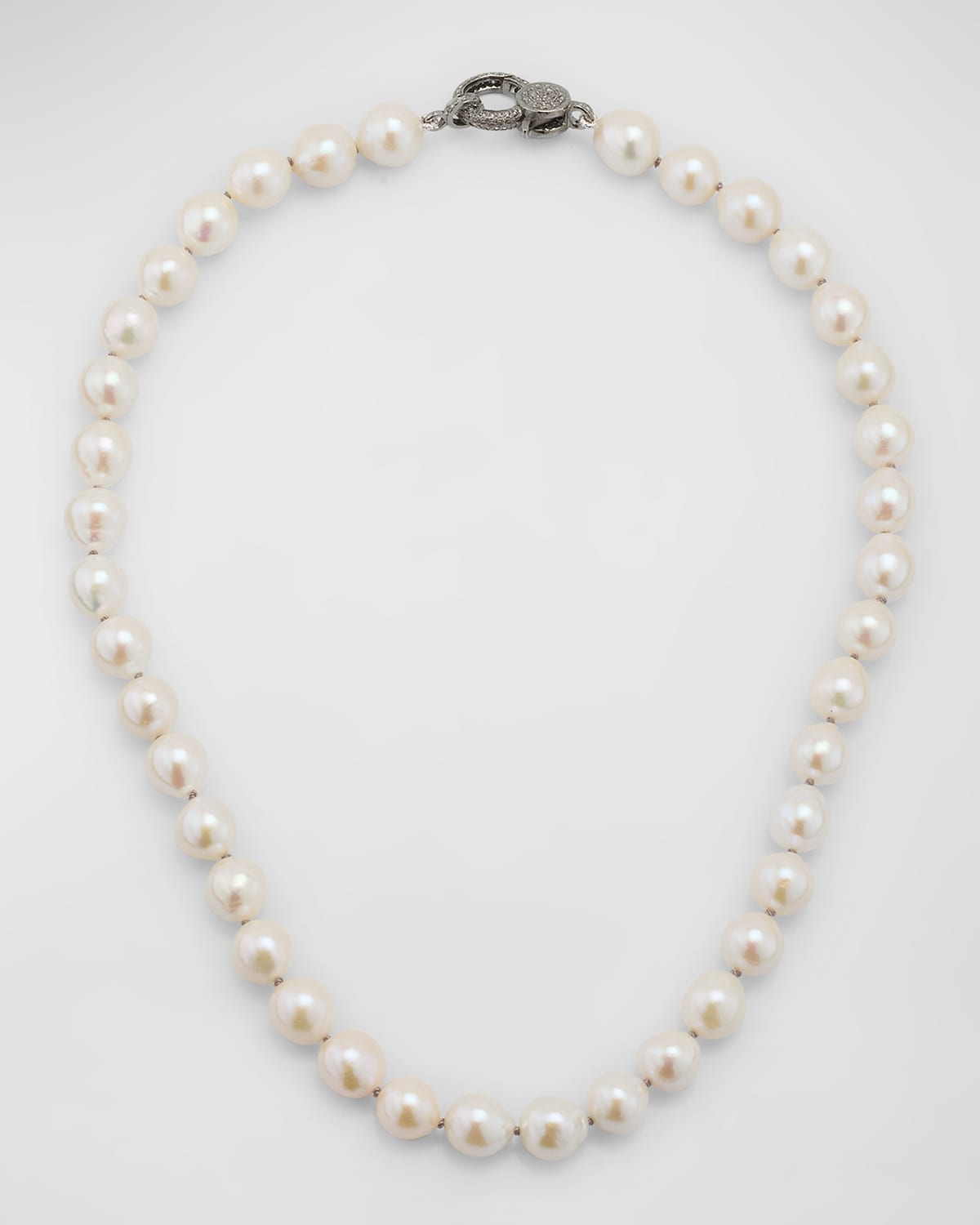 White Edison Freshwater Pearl Necklace with Diamond Clasp, 18"L