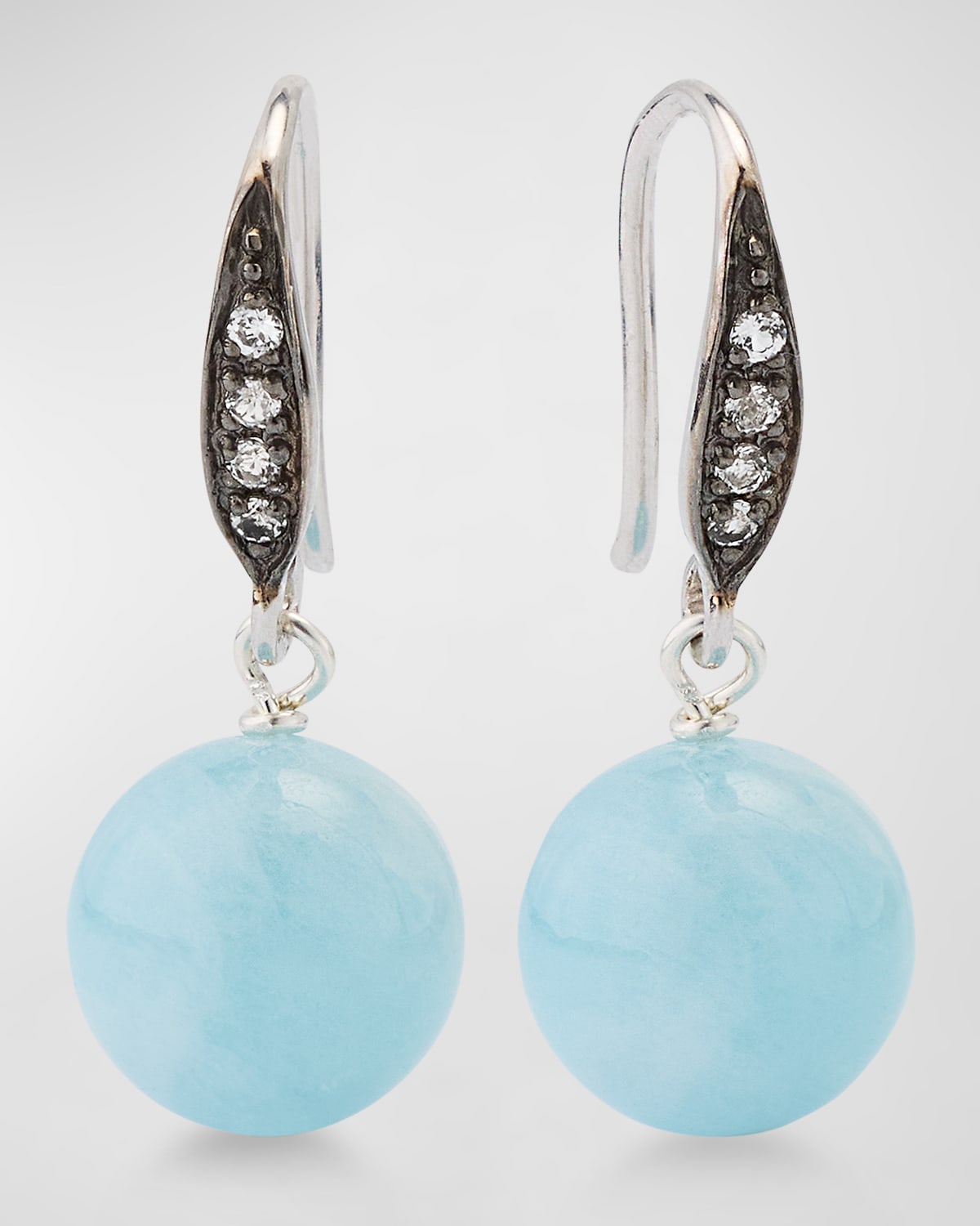 Smooth Aquamarine Ball Earrings with White Sapphires
