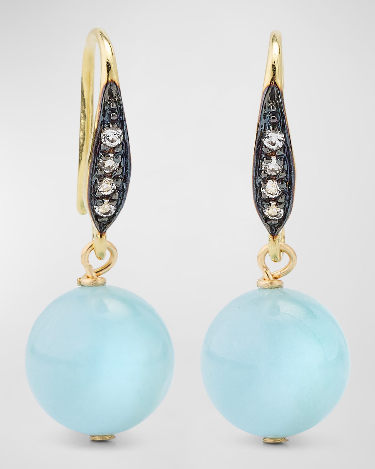 Smooth Aquamarine Ball Earrings with White Sapphires