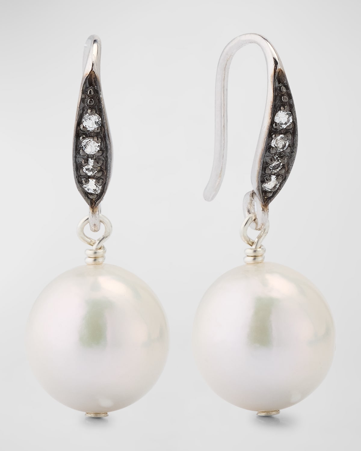 White Edison Freshwater Pearl Earrings with White Sapphires