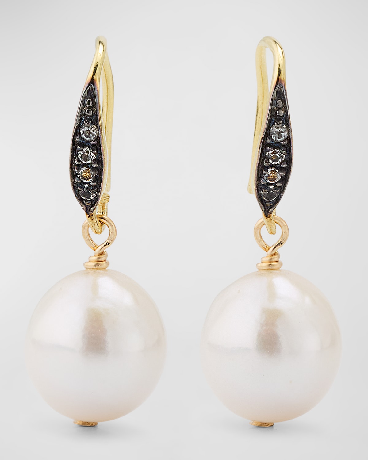 White Edison Freshwater Pearl Earrings with White Sapphires