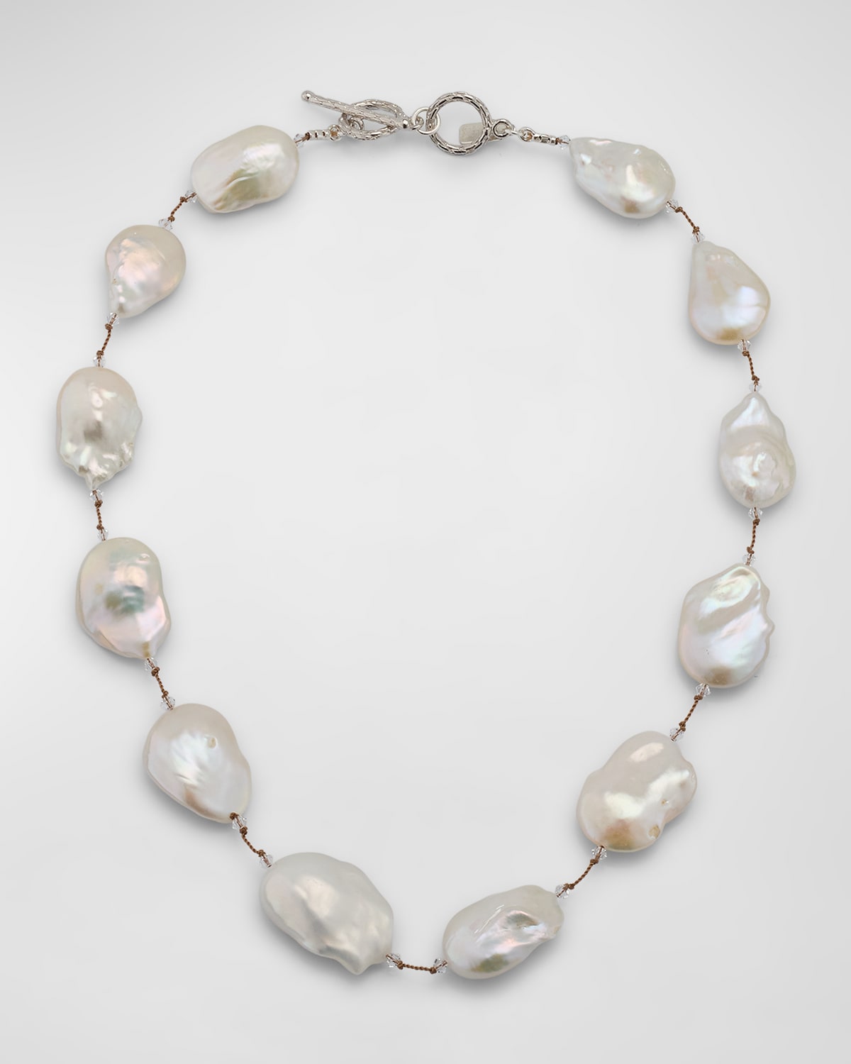 Large White Freshwater Coin Pearl Necklace with Sterling Silver