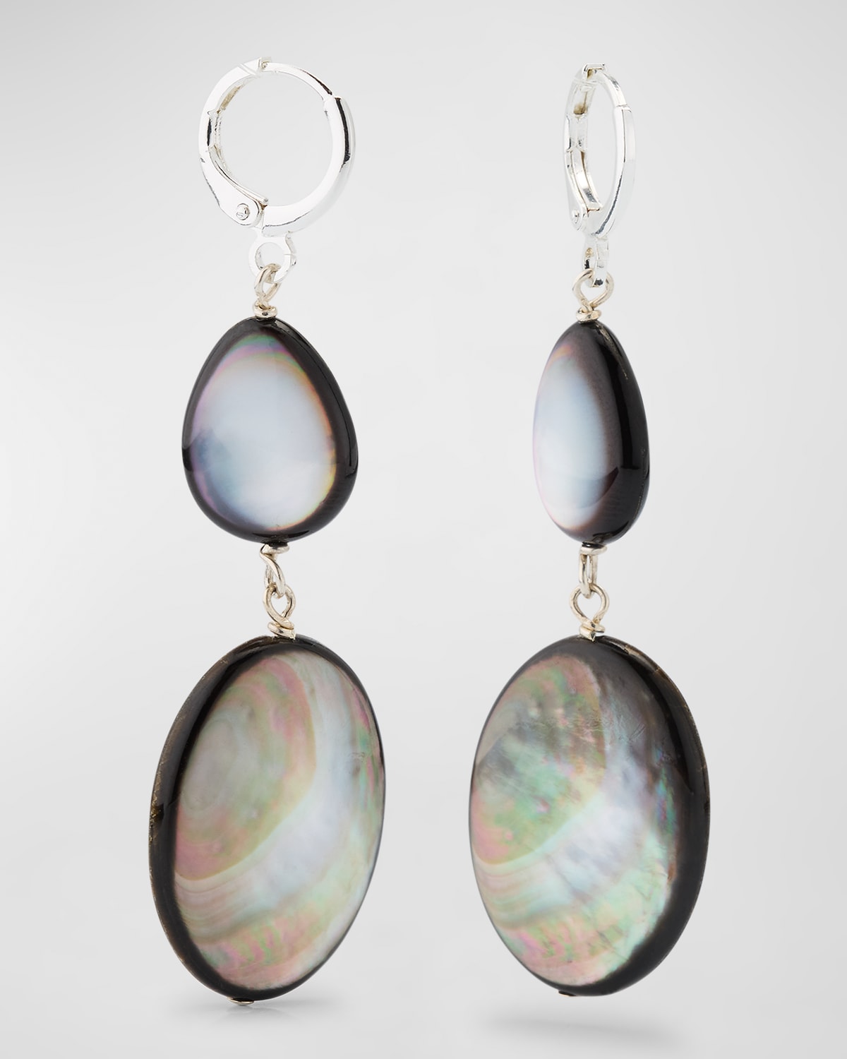 Tahitian Mother-of-Pearl and Sterling Silver Huggie Drop Earrings