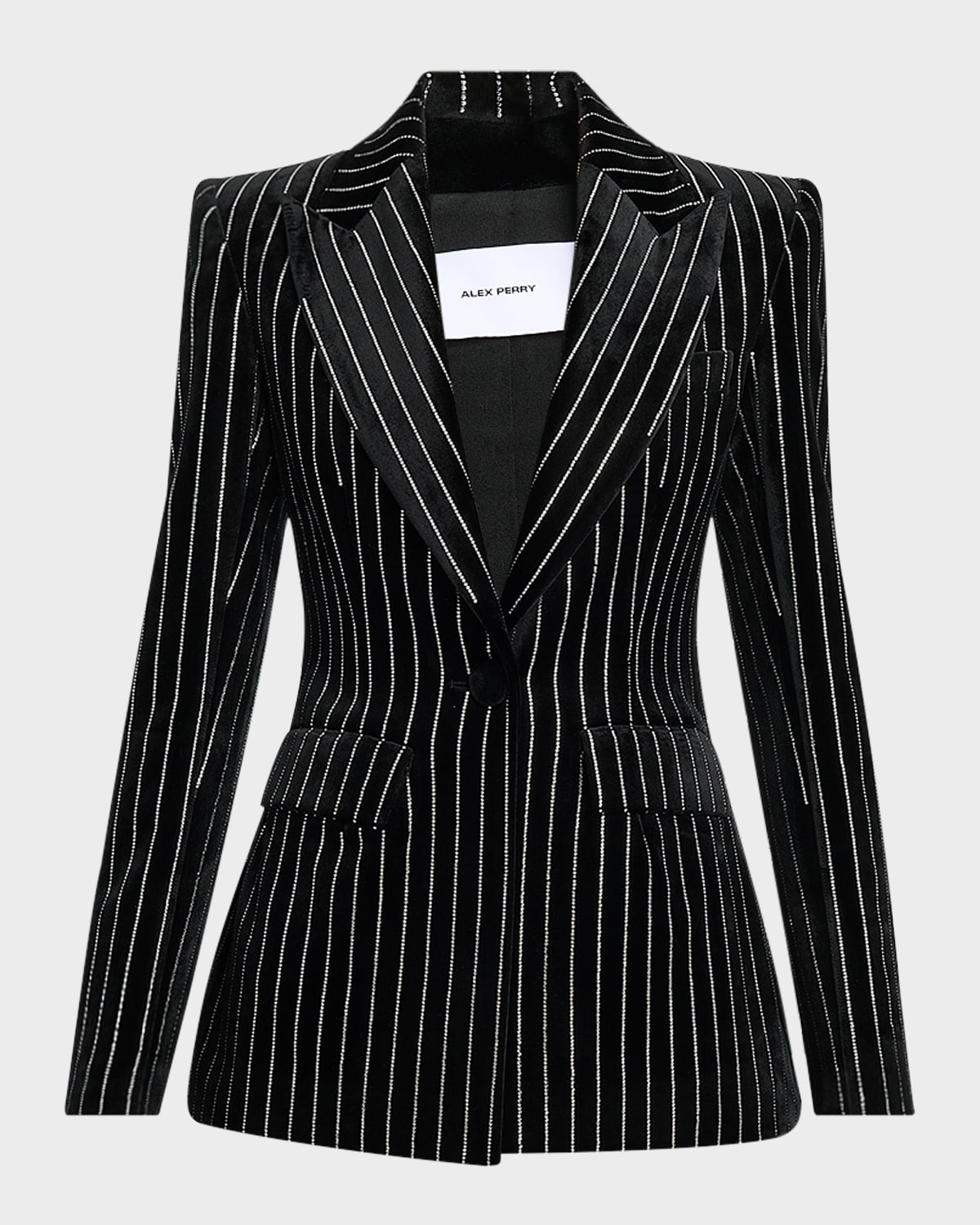 ALEX PERRY CRYSTAL PINSTRIPE VELVET SINGLE-BREASTED FITTED BLAZER 