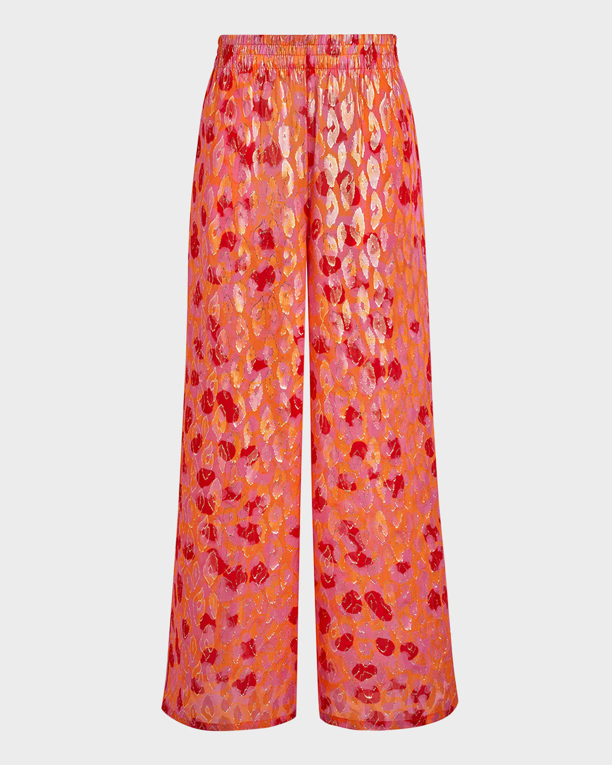 Vilebrequin Abstract Leopard Printed Wide-leg Silk Pants In Abricot