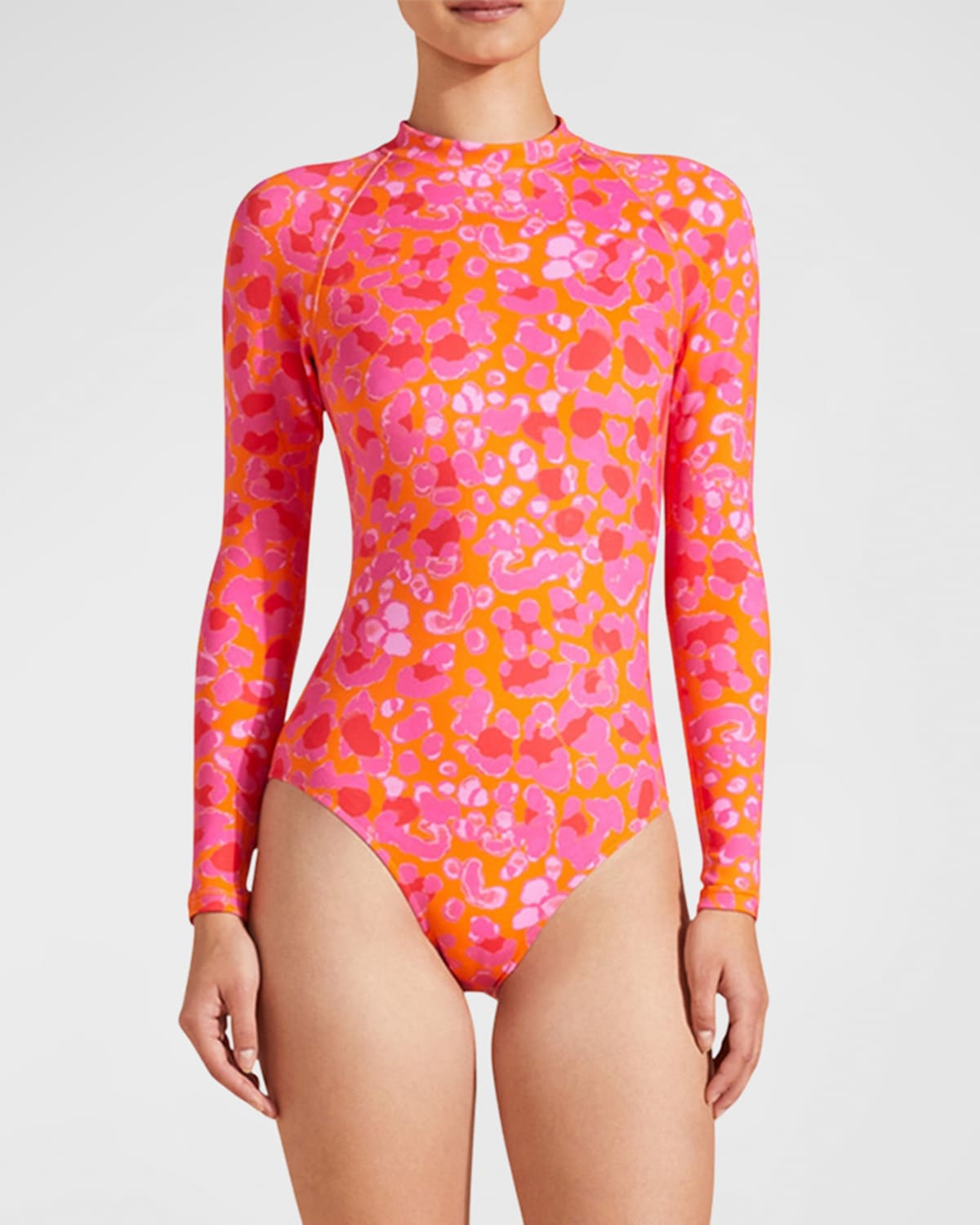 Shop Vilebrequin Abstract Leopard Printed Rashguard One-piece Swimsuit In Abricot
