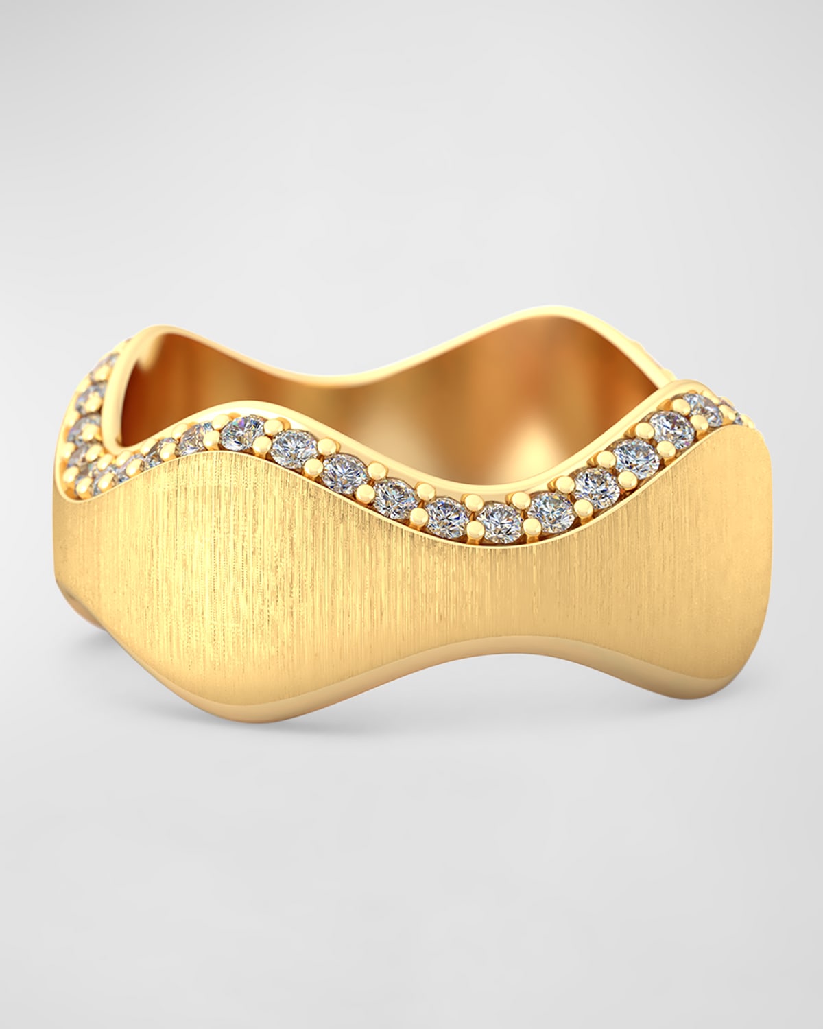 18K Yellow Gold Double Curve Ring with Diamonds
