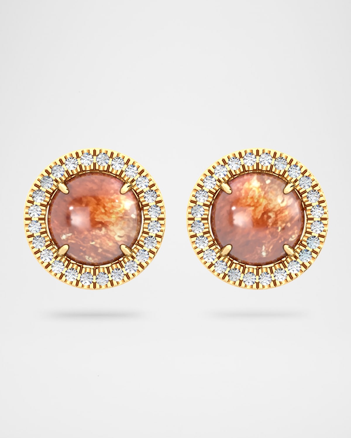 18K Gold Aurora Stud Earrings with Sunstone and Diamonds