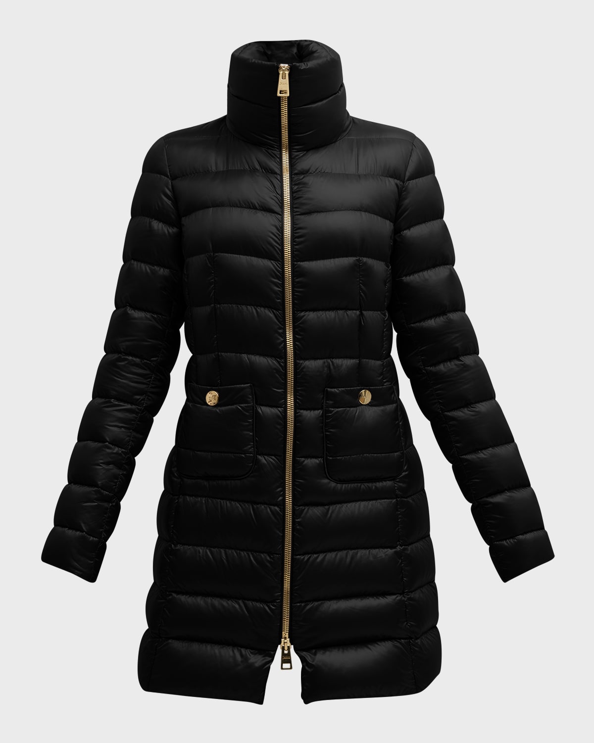 Herno Black Puffer Jacket With Horizontal Quilting And High Collar In Black