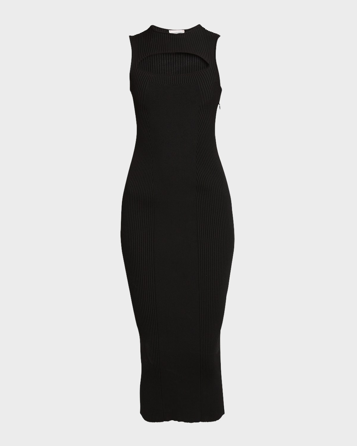 Alexander Mcqueen Slashed Knit Midi Dress In Black