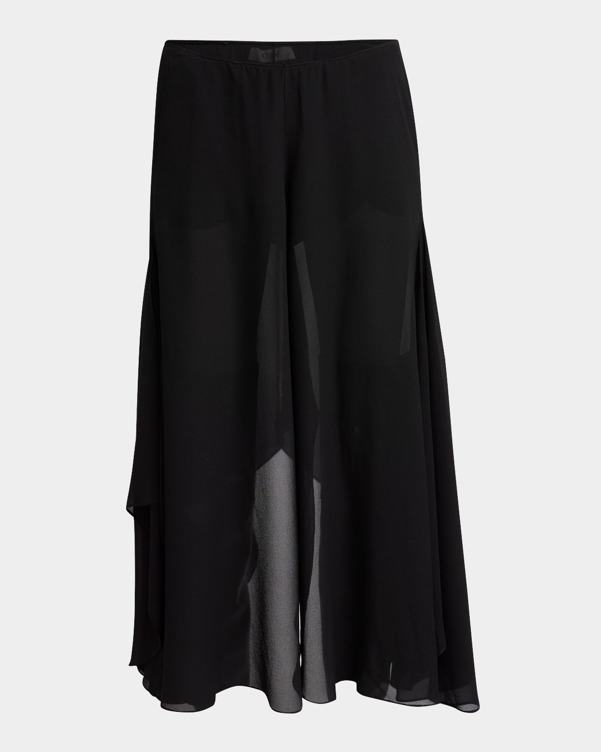 Chloé Silk Georgette Midi Pants With Skirt Overlay In Black
