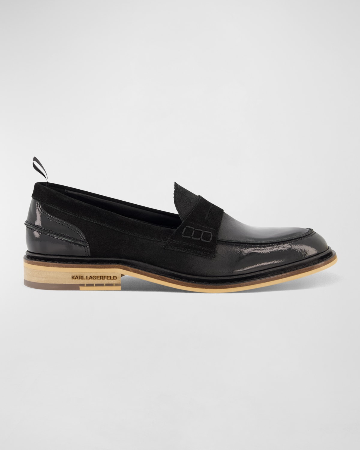 Shop Karl Lagerfeld Men's Suede And Patent Leather Penny Loafers In Black