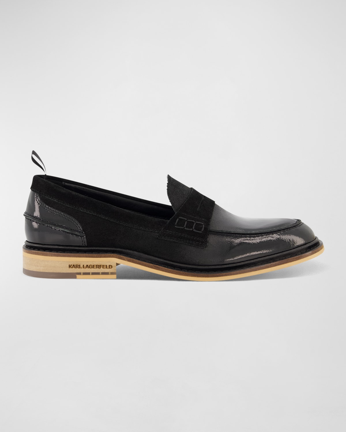 Karl Lagerfeld Paris Men s Suede and Patent Leather Penny Loafers Smart Closet