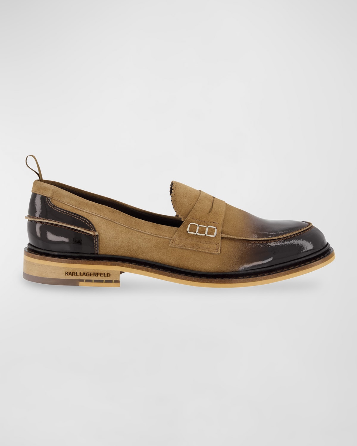 Shop Karl Lagerfeld Men's Suede And Patent Leather Penny Loafers In Cognac