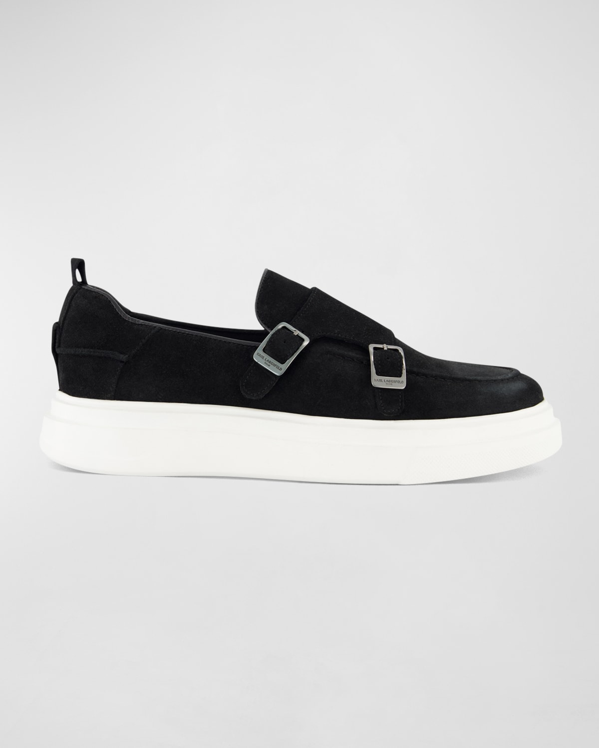 Karl Lagerfeld Men's Sneaker-sole Suede Double-monk Loafers In Black