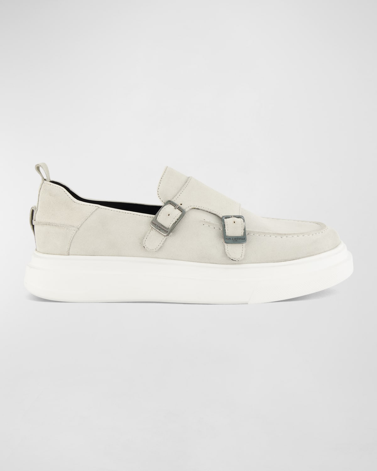Shop Karl Lagerfeld Men's Sneaker-sole Suede Double-monk Loafers In Light Grey
