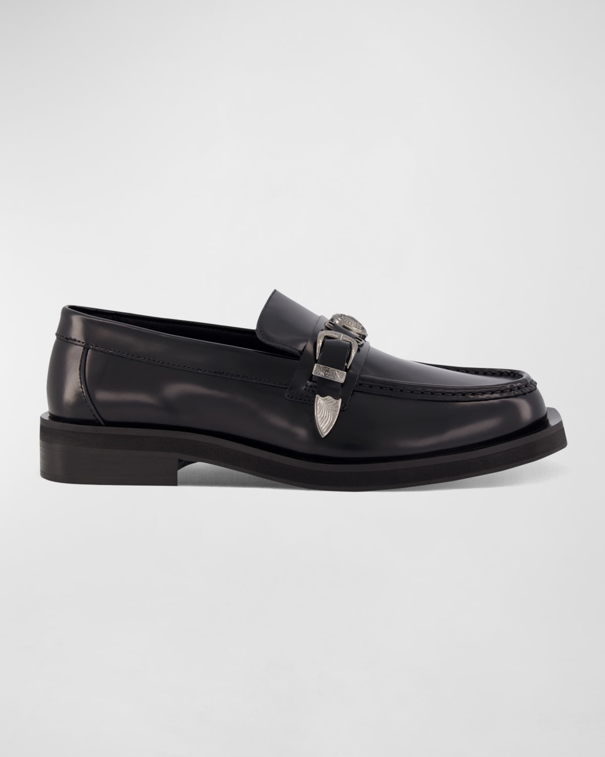 Shop Karl Lagerfeld Men's Box Leather Western Buckle Bit Loafers In Black