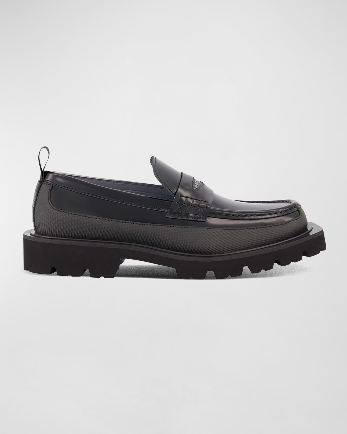 Shop Karl Lagerfeld Men's Mixed Leather Logo Lug-sole Penny Loafers In Black