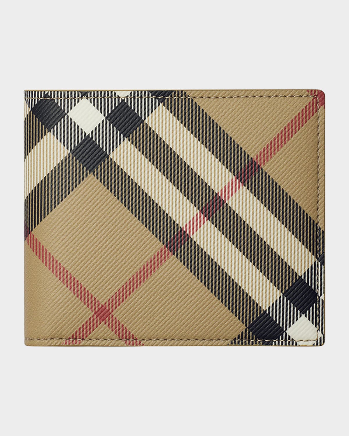 Shop Burberry Men's Check Bifold Wallet In Sand