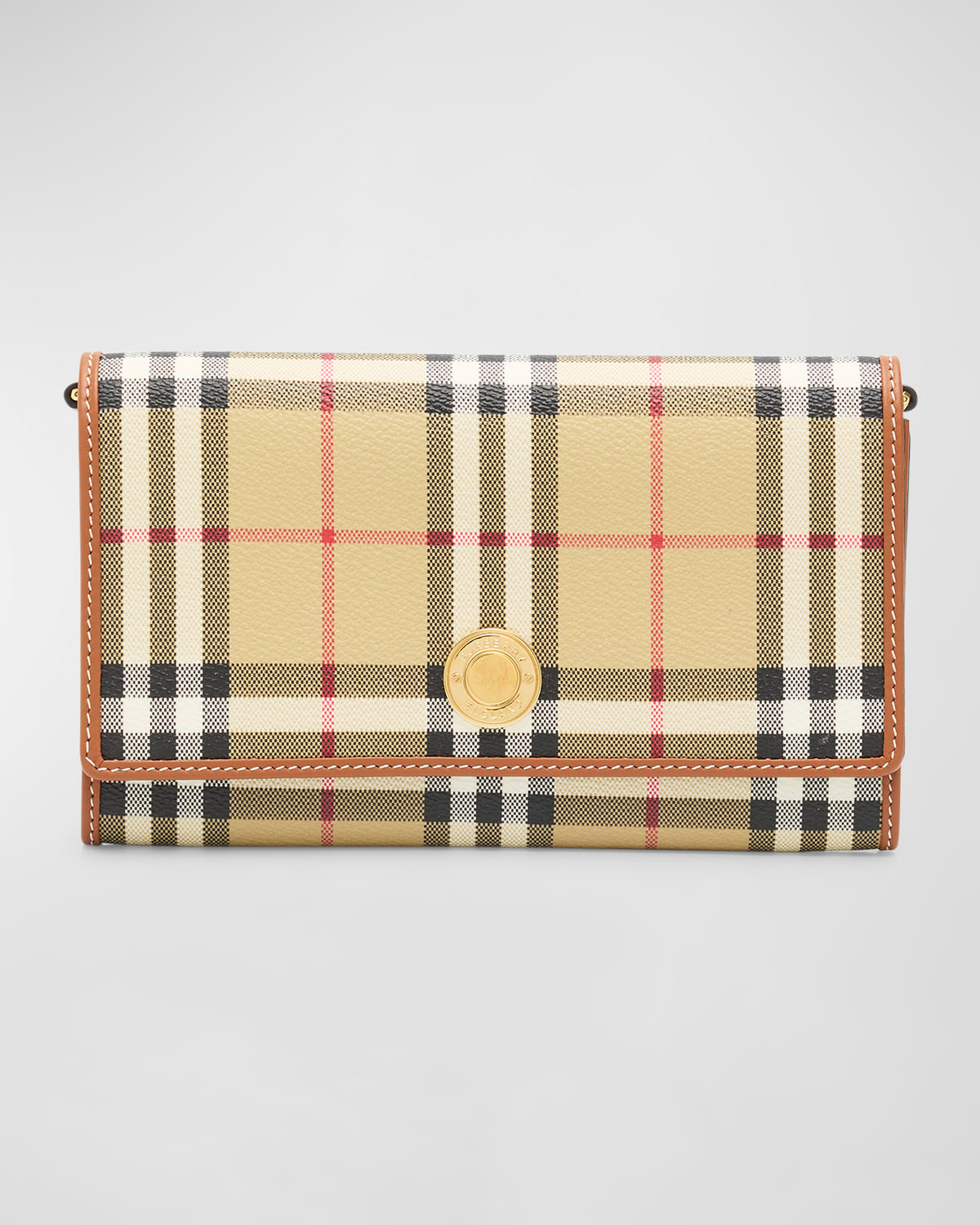 Burberry Hannah Flap Check Canvas Wallet In Archive Beige