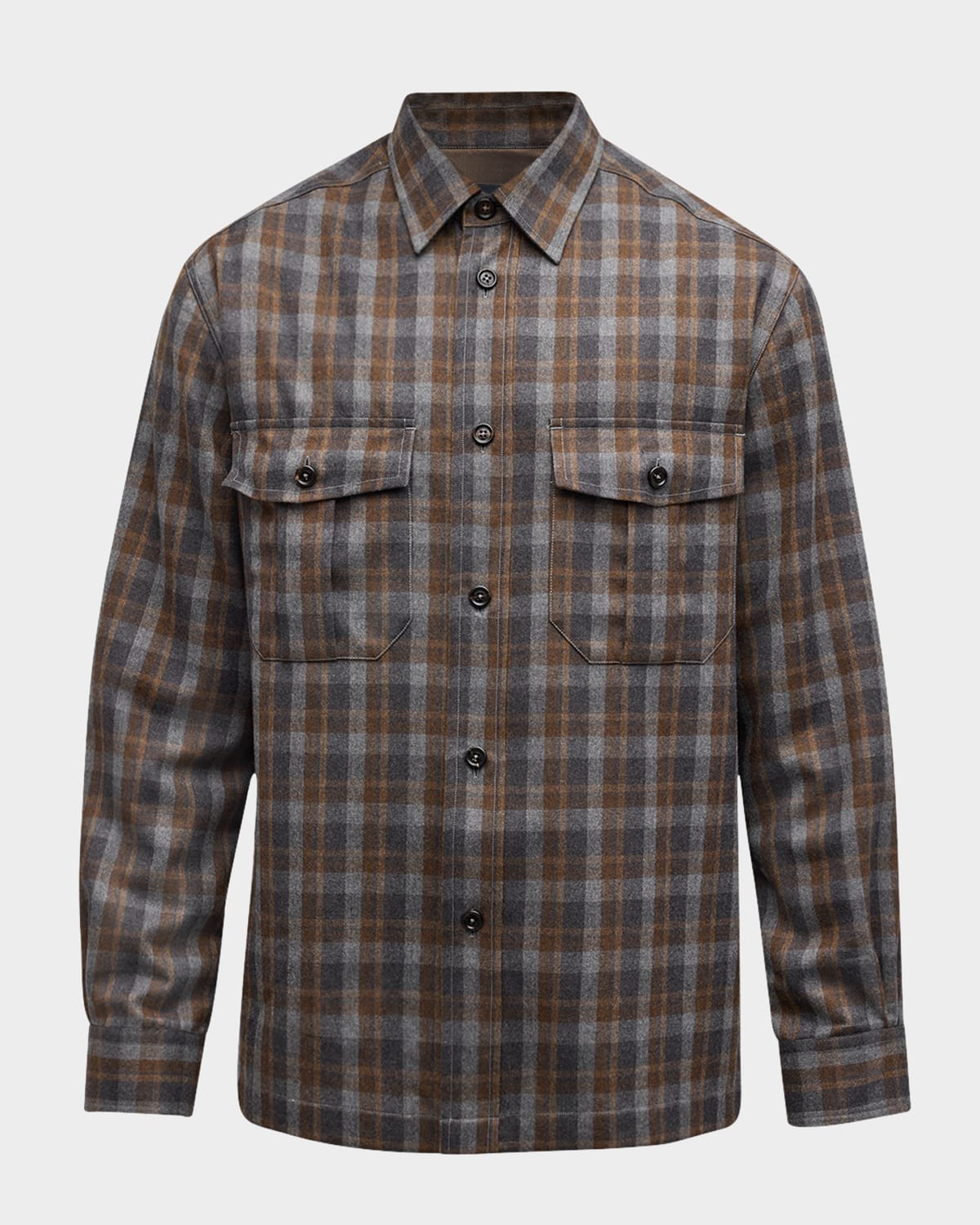 Men's Wool and Cashmere Check Military Overshirt